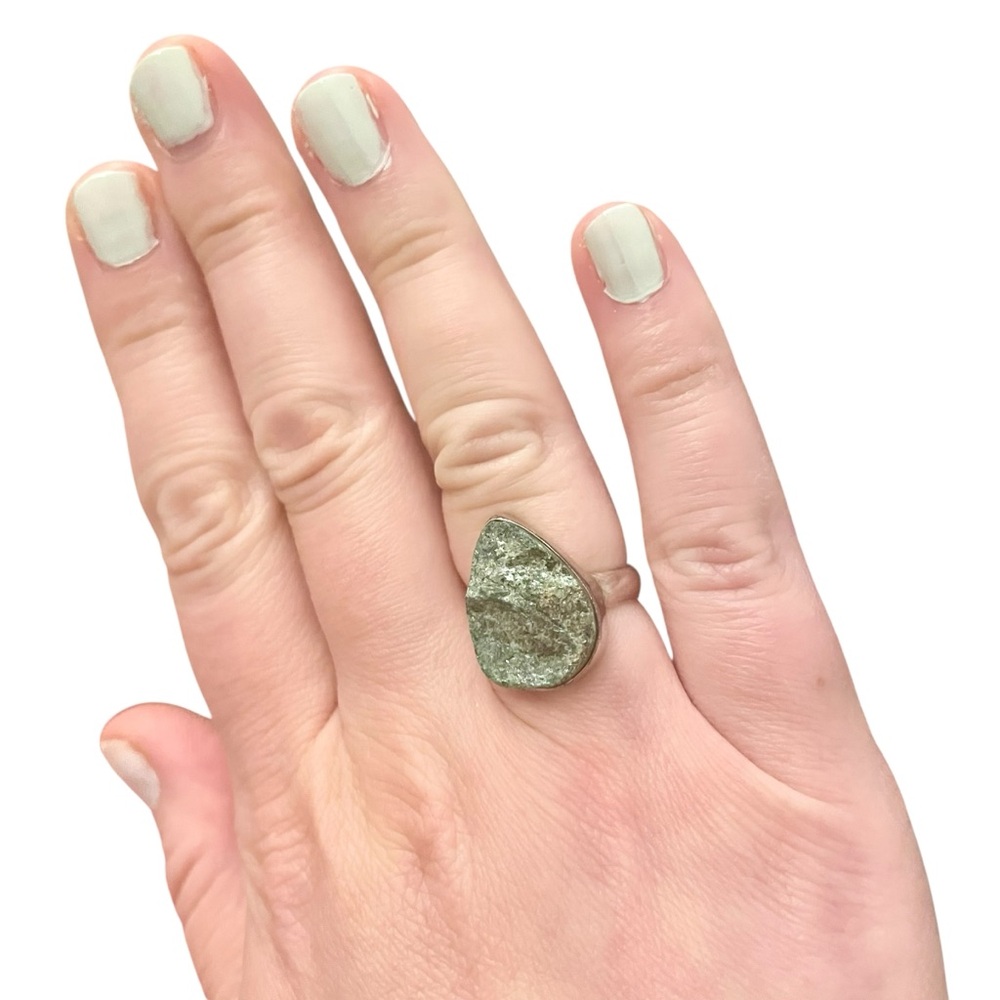Green Moldavite Solid Sterling Silver Ring 925 Si… - image 6